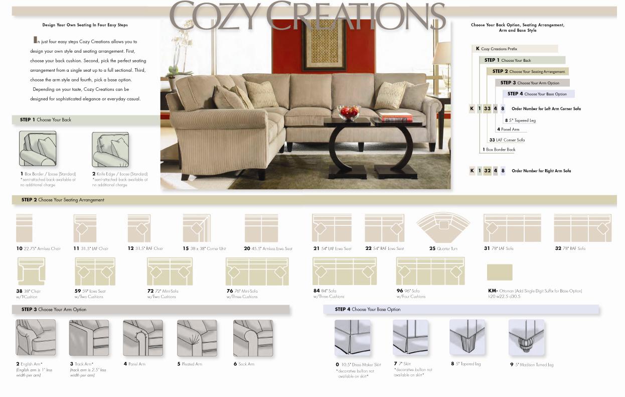 Taylor King Cozy Creations K13148+1548+2248 Customizable Upholstered Sectional Sofa